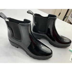 Womans Capelli NY Pull On Rain Boots 9 Black Elastic Ankle Chunky Heel
